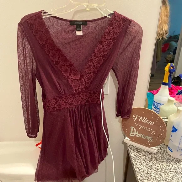 Express pretty maroon petite XS soft stretchy double layer slightly sheer shirt! - Picture 3 of 3